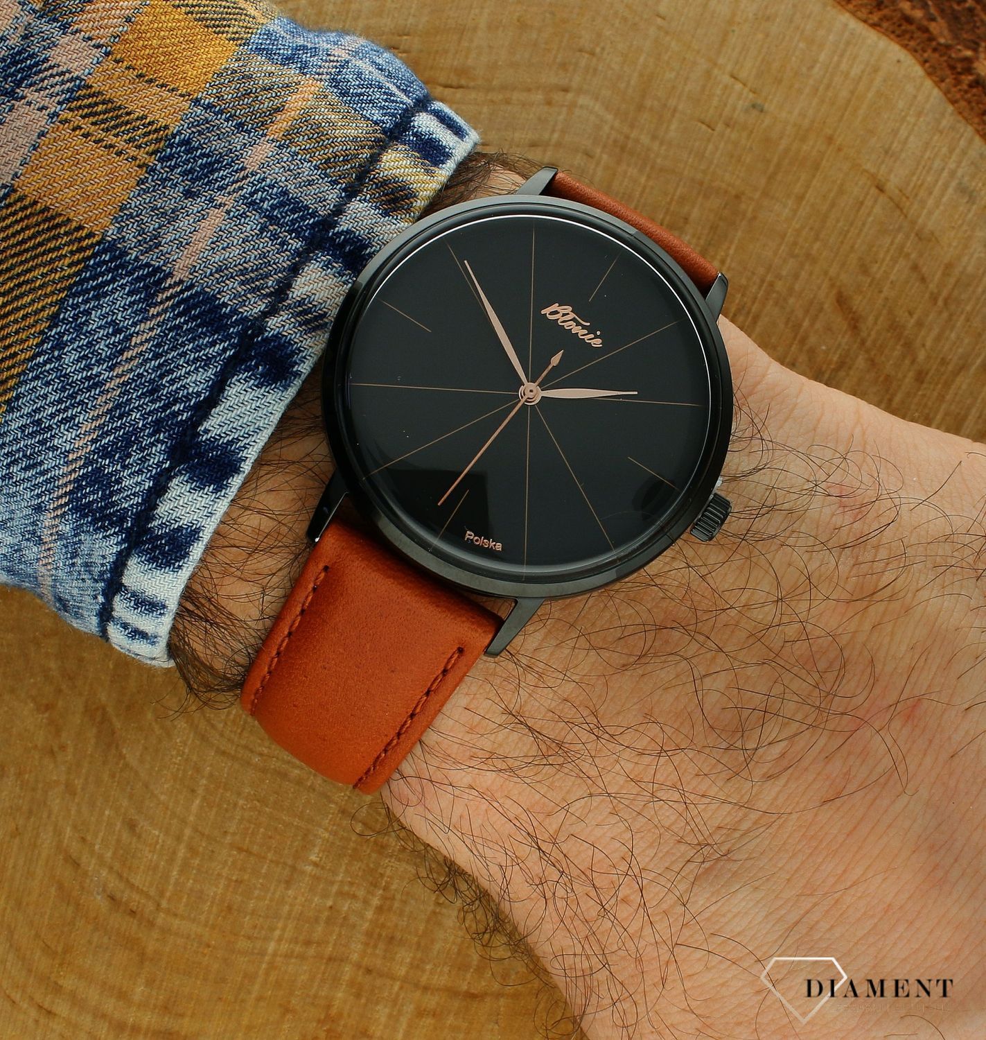 Polski zegarek męski Błonie Zodiak Męski Karmel. ⌚ Grawer na zegarku gratis 🔝 Męski zegarek na pasku klasyk🎁Prezent na Walenty.jpg